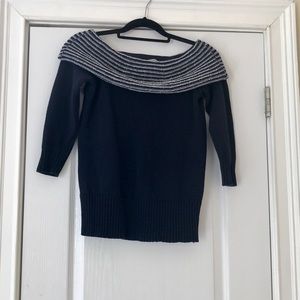 LOFT Blue and white Cowl Neck Sweater, Sz S